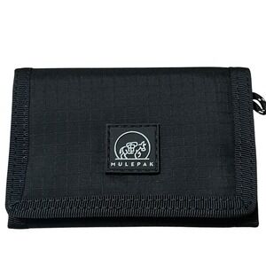 Mulepak Black Nylon Tri Fold Wallet with Zipper Pocket and ID Window